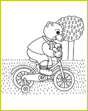 Coloriage Petit Ours Brun fait du vélo