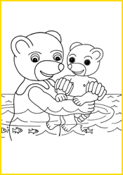 Coloriage Petit Ours Brun se baigne dans la mer