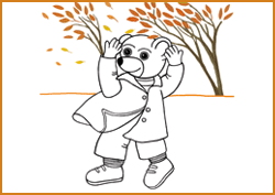 Coloriage Petit Ours Brun joue dans les feuilles