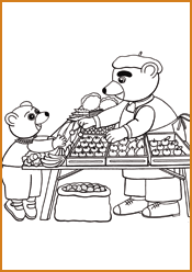 Coloriage Petit Ours Brun chez le marchand