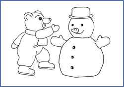 Coloriage Petit Ours Brun bonhomme de neige