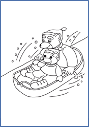 Coloriage Petit Ours Brun fait de la luge